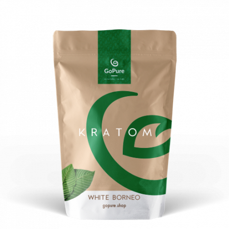 Image of 50g pouch of GoPure premium White Borneo Kratom in the UK and Europe