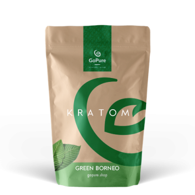 Kratom vert de Bornéo. Meilleure variété verte par GoPure. Expédition au Royaume-Uni et en Europe. Sachet stand-up 50g