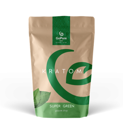 Kratom super vert de GoPure. Qualités optimales des veines vertes. Sachet stand-up 50g