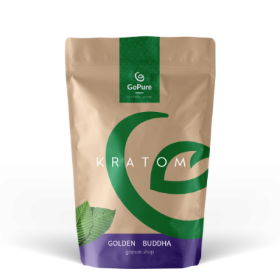 Gold Bali Kratom. Golden Buddha Kratom de GoPure. Effets énergétiques renforcés - sachet de 50g Stand-up
