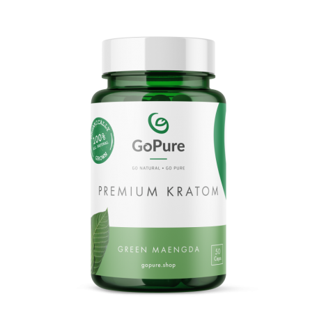 Capsule Premium GoPure Green Maeng Da con 600 mg di kratom in ciascuna.