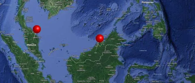 Map showing the location of Malaysia